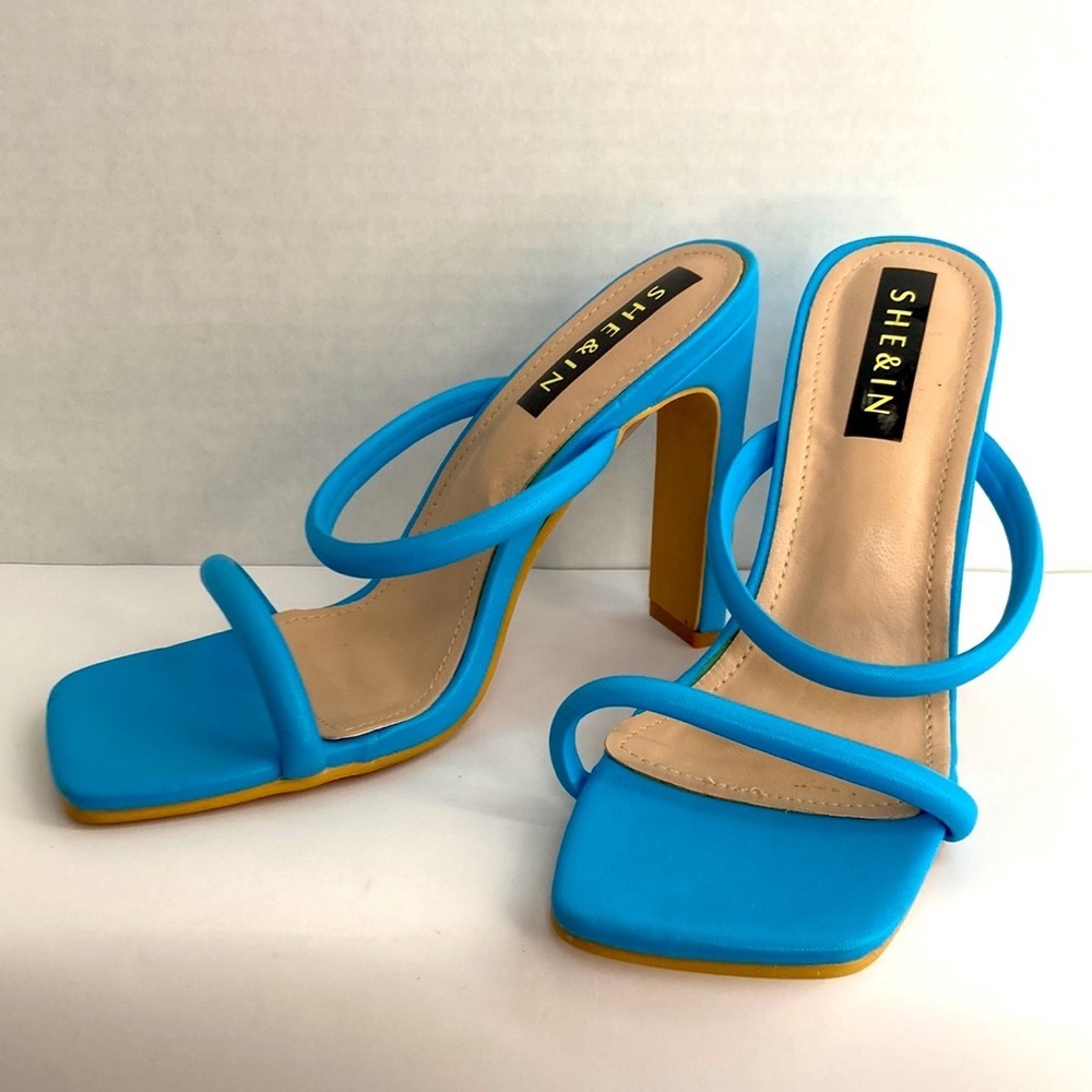 SHE & N Blue slip on size 7.5 sandal high heels